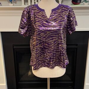 Mary Square Purple & Gold Sequin Tiger Stripe Top – NWT – Size S
